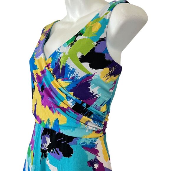 Sandra Darren Womens Colorful Jersey Knit Stretch Sleeveless Fit Flare Dress 10 - Picture 8 of 16